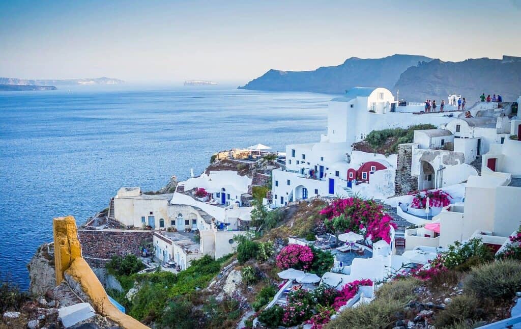 Santorini white houses with blue doors