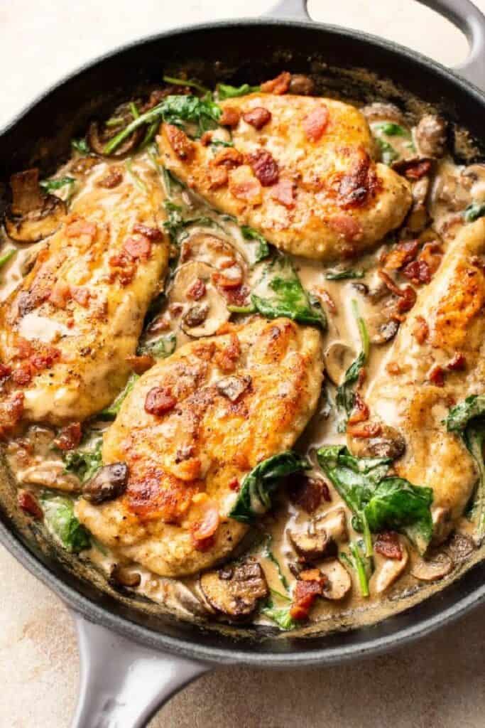 Creamy Balsamic Spinach Bacon Mushroom Chicken by Salt & Lavender