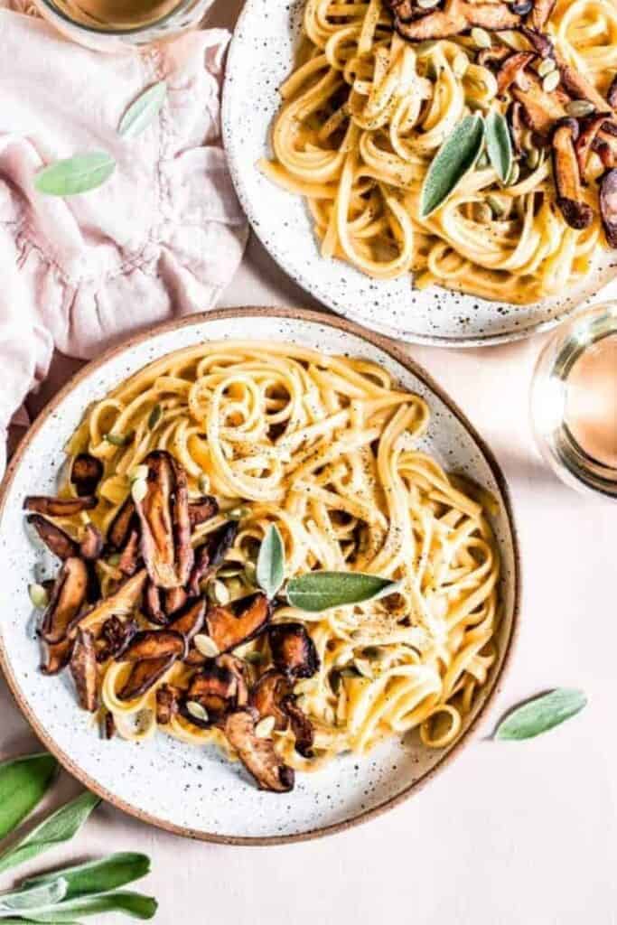 Vegan Pumpkin Carbonara with Shiitake "Bacon" by Healthy Little Vittles