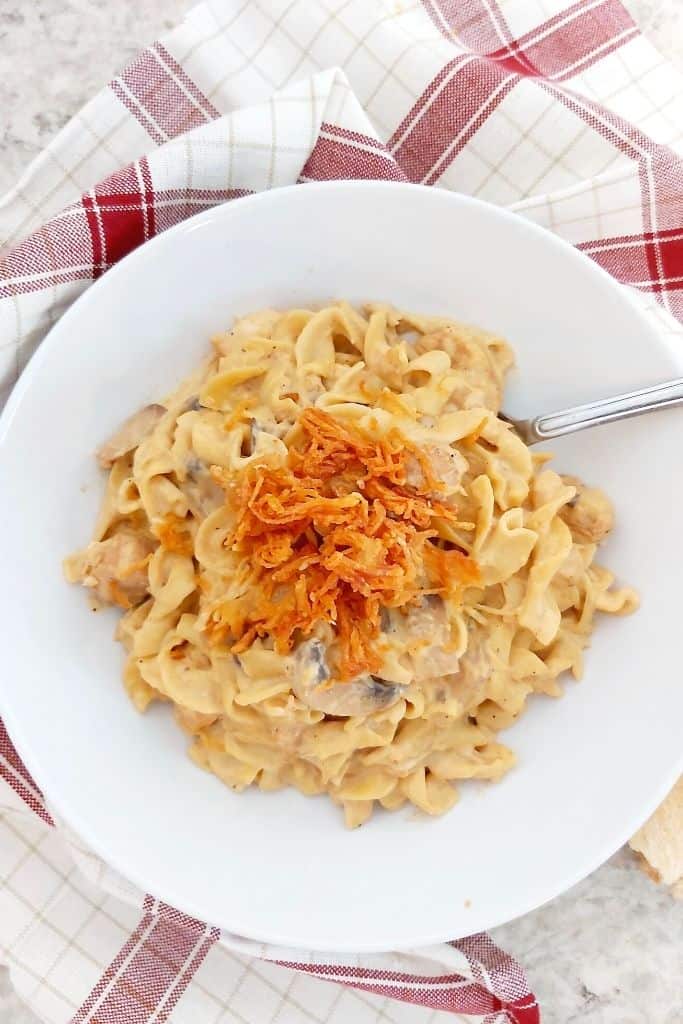 plant based instant pot spiral noodles stroganoff