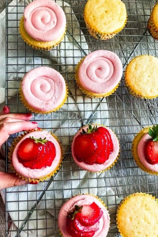 Almond Cupcakes With Strawberry Frosting by Your Home, Made Healthy