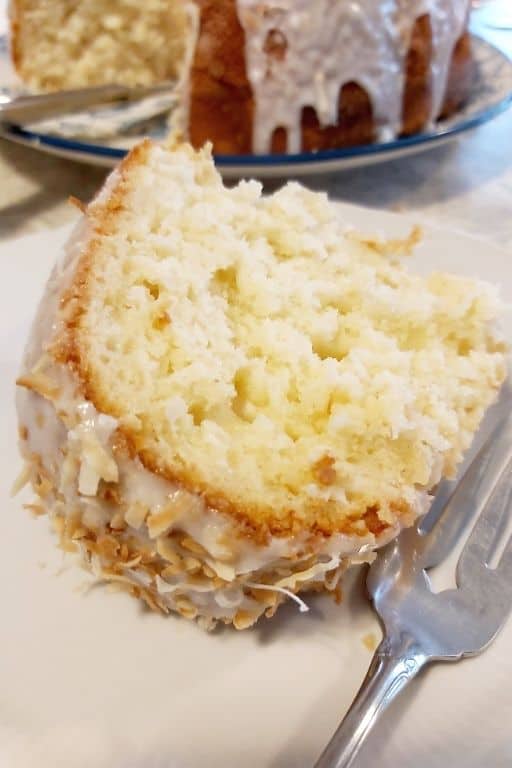 slice of coconut cream bundt cake