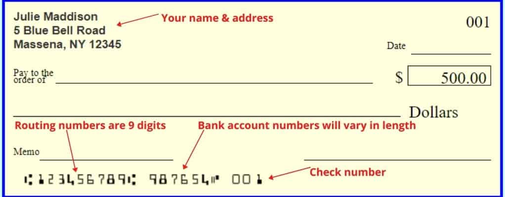 example of writing your address on a check