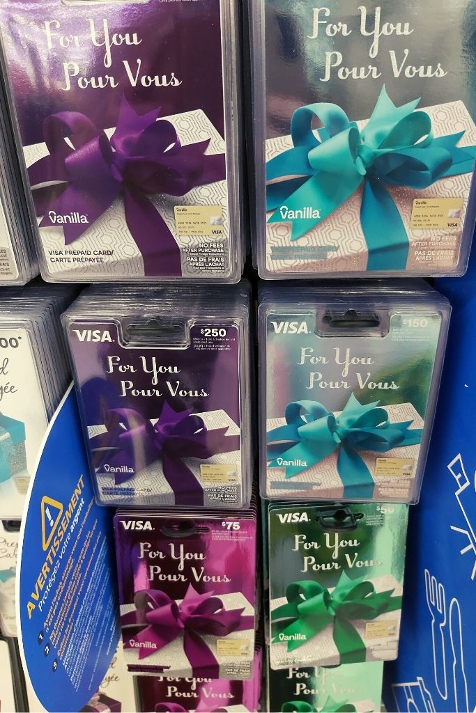 Visa gift cards on a rack for sale at the store