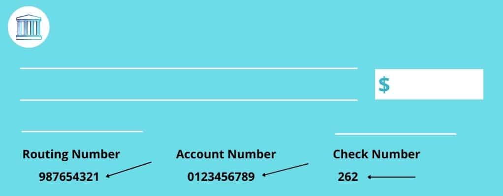 A  blank check with an arrow that points to where the Golden 1 routing number is located.