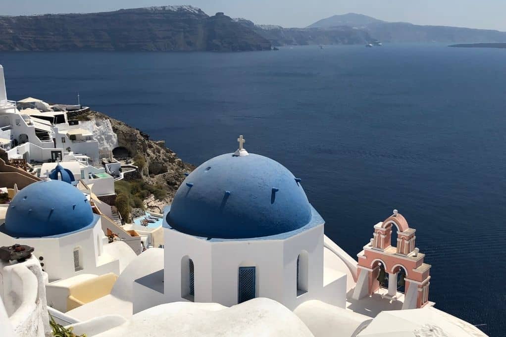 Blue dome church in Santorini