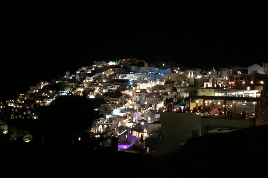 Santorini lit up at night