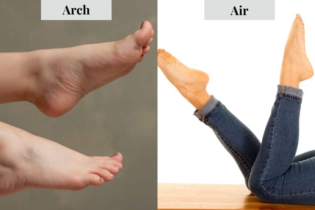 Woman's arched feet and also posed with feet in the air