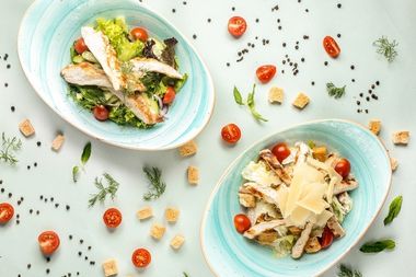 Fancy plates Caesar salads
