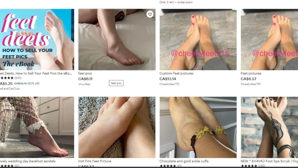 Screenshot of feet pics for sale on Etsy