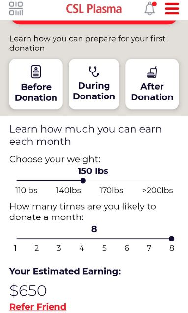 CSL Plasma offer for estimated 8 plasma donations