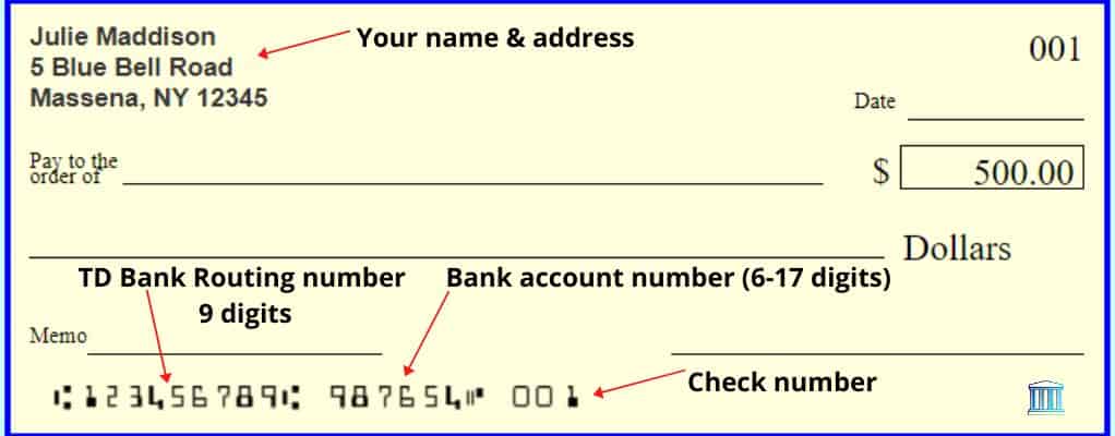 td bank routing number on a check