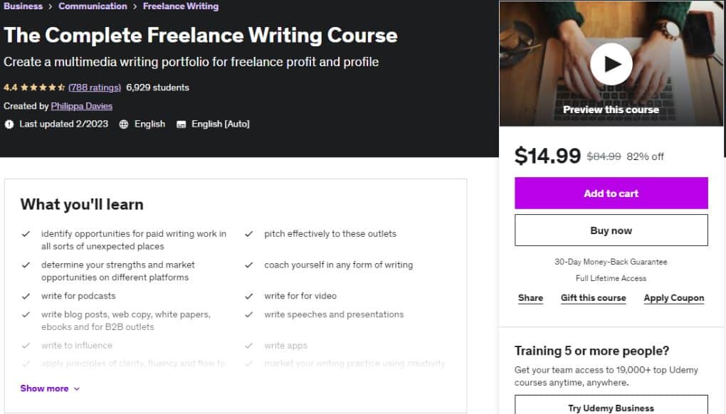 Complete Udemy freelance writing course