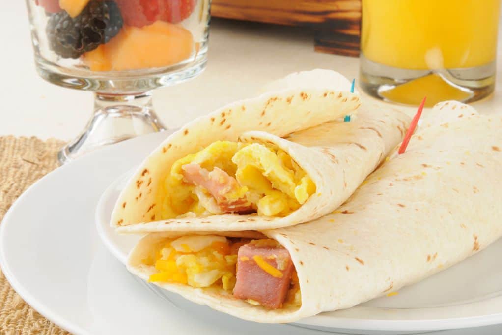 plated breakfast burritos