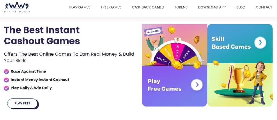 screenshot of Wealth Words gaming app website