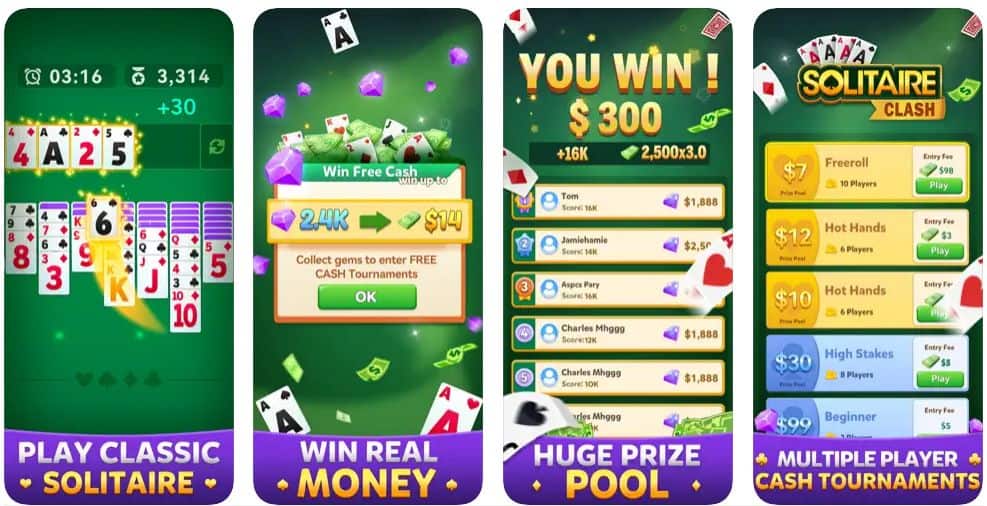 screenshots of Solitaire Clash game app