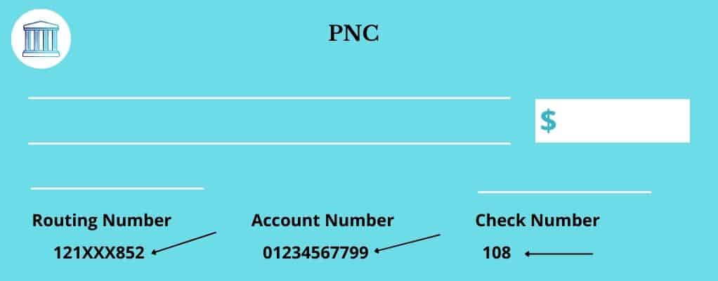 Sample check showing the pnc routing number location