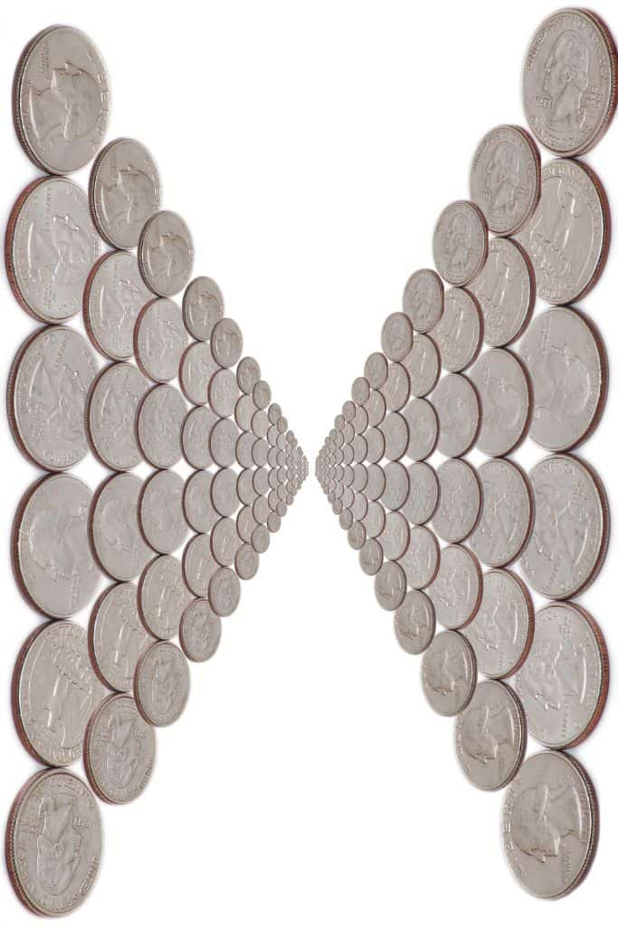 two walls of quarter coins