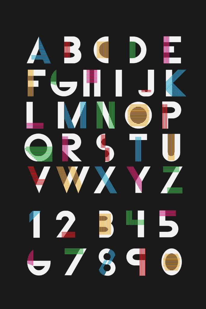 colorful custom alphabet and numbers font